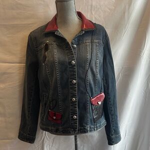 Brighton Blue Denim Jacket with Leather Red Details
